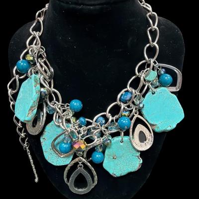 Assortment of Three Faux Turquoise and Silver Toned Necklaces