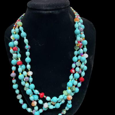 Assortment of Three Faux Turquoise and Silver Toned Necklaces