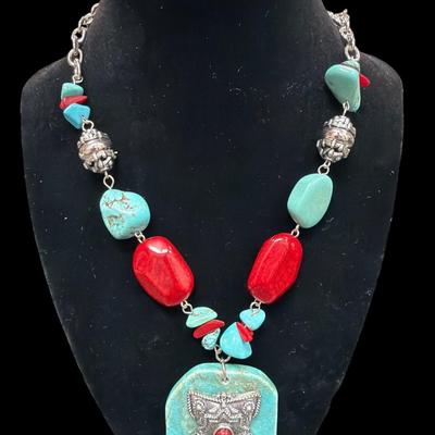 Two Faux Turquoise Necklaces and One Bracelet