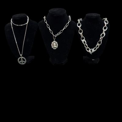 Set Of Three Silver Toned Ladies Necklaces