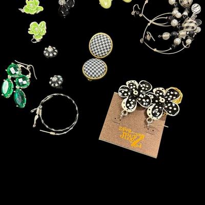 Black, White and Green all over Earrings