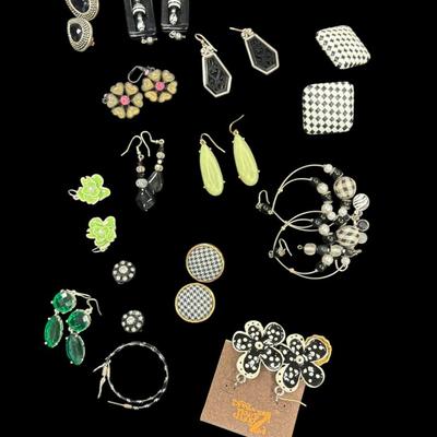 Black, White and Green all over Earrings