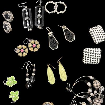 Black, White and Green all over Earrings