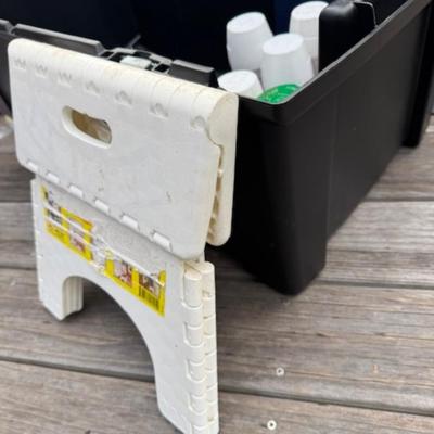 HAND TRUCK AND TUB WITH PAINT SUPPLIES