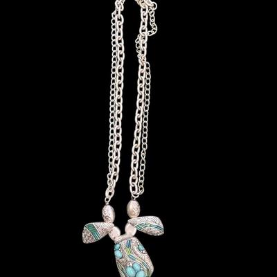 Southwest Style faux Turquoise and Silver Toned Statement Necklaces