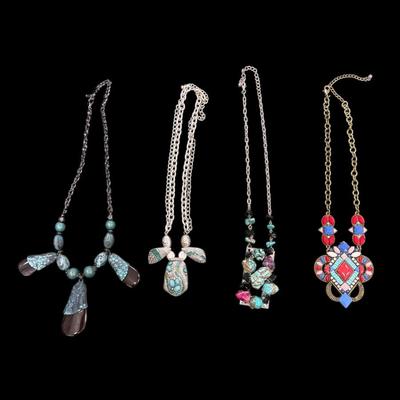 Southwest Style faux Turquoise and Silver Toned Statement Necklaces