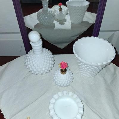 Milk Glass Dresser Set Unmarked Fenton