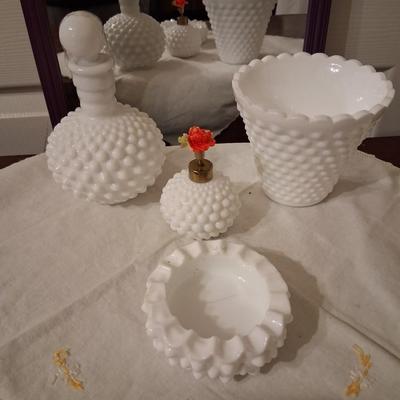 Milk Glass Dresser Set Unmarked Fenton