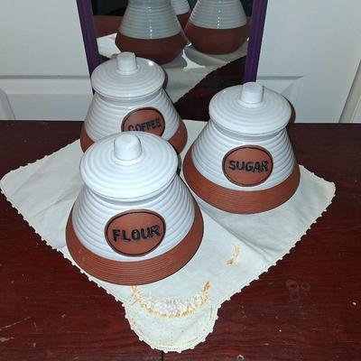 Trio of Pottery Canisters