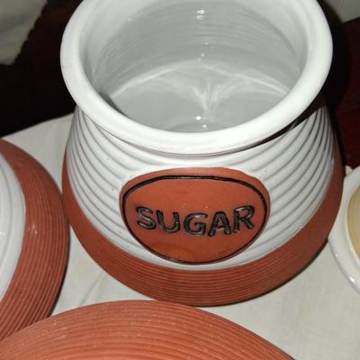 Trio of Pottery Canisters