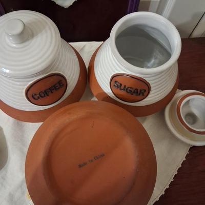 Trio of Pottery Canisters
