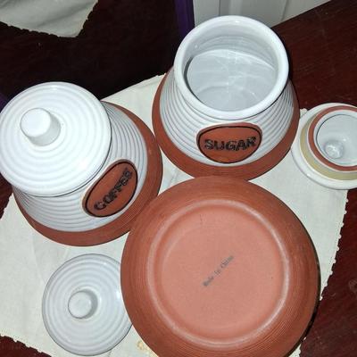 Trio of Pottery Canisters
