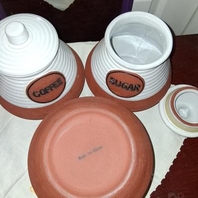 Trio of Pottery Canisters