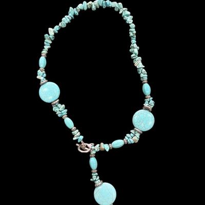 Turquoise Colored Beaded Necklace and Bracelet Set
