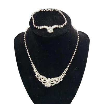Rhinestone Necklace and Bracelet Set