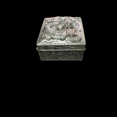 Vintage Japanese Silver Toned Dragon Box or Trinket Box