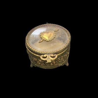 Vintage Metal and Glass Jewelry Casket or Trinket Box