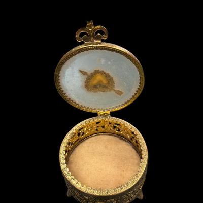 Vintage Metal and Glass Jewelry Casket or Trinket Box