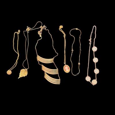 Set of 6 Gold Toned Costume Jewelry Necklaces