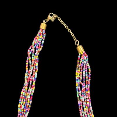 Multi Strand Multicolored seed bead necklace African Maasai or Bohemian Style