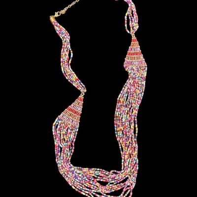 Multi Strand Multicolored seed bead necklace African Maasai or Bohemian Style
