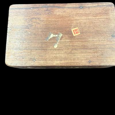Small Vintage Hand Carved Wooden Box From India with Inlaid Floral Marquety Design Approximately 4.5" wide
