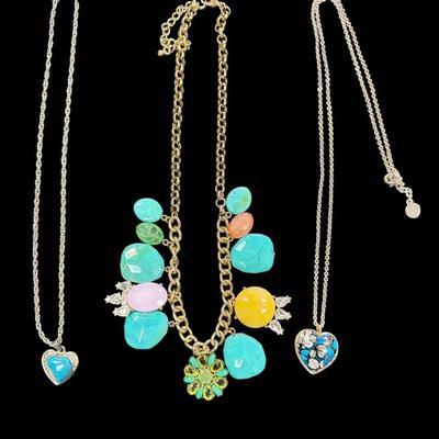 Set Of 3 Turquoise Colored Statement Necklaces