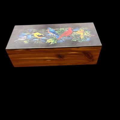 Cedar Keepsake Jewelry Box featuring a Bird Friends Decorative Top
