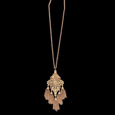 Gold Toned Filigree Tassel Necklace