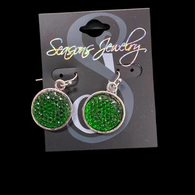 Seasons Jewelry Green Glitter Earrings and Necklace Set