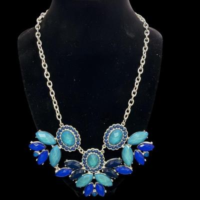 Style & Co. Mixed Blue Stones and Silver Color Bid Statement Necklace