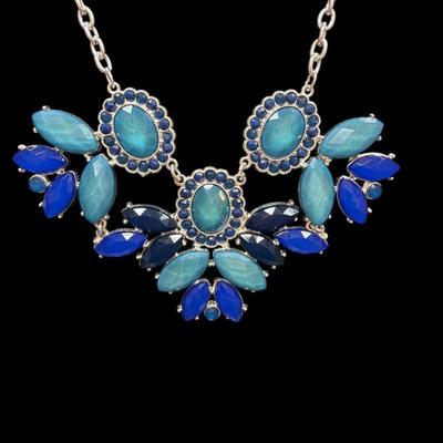 Style & Co. Mixed Blue Stones and Silver Color Bid Statement Necklace