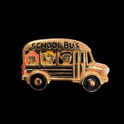 Two School Bus Brooches and One School Bus Key Ring