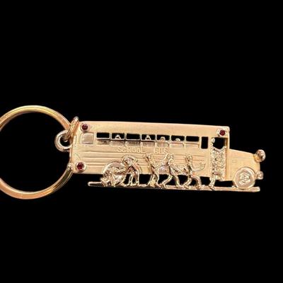 Two School Bus Brooches and One School Bus Key Ring