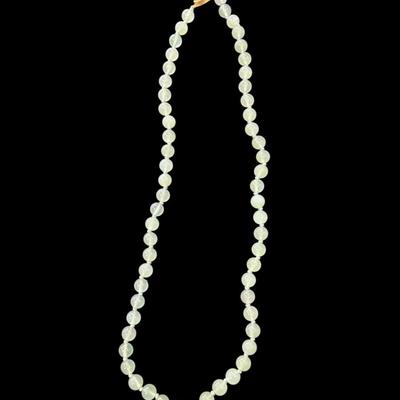 Possible Natural Pale Green Jade Beaded Necklace with gold tone clasp