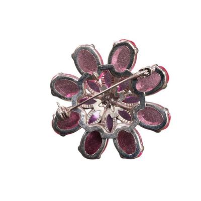 Vintage Pink Rhinestone Flower Brooch With A silver Tone Setting