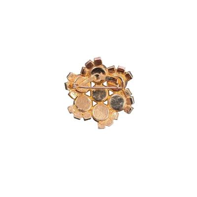 Vintage Blue Rhinestone Floral Brooch Gold Tone Domed Pin