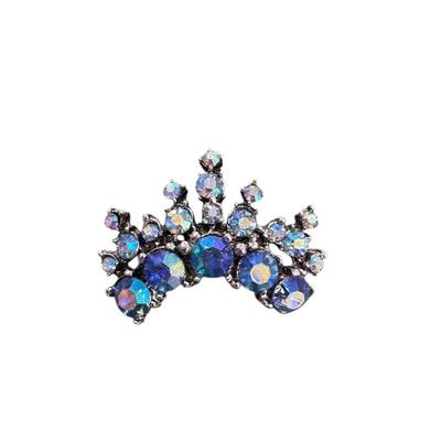 Vintage B. David Blue Aurora Borealis Rhinestone Brooch with Silver Tone Metal Set and Earrings