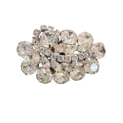 Vintage Possible Eisenerg Clear Rhinestone Cluster Brooch With Silver Tone Set