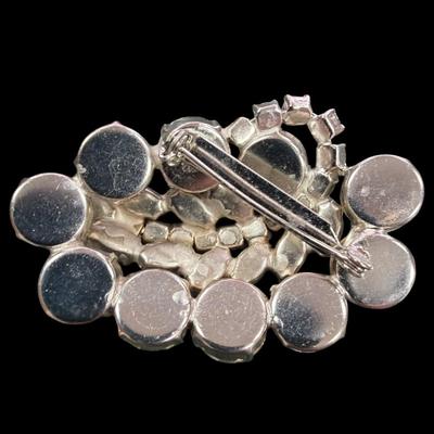 Vintage Possible Eisenerg Clear Rhinestone Cluster Brooch With Silver Tone Set
