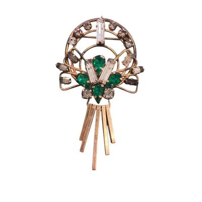 Vintage Star Art 1/20 12K GF Green Rhinestone Brooch With Hook for Necklace