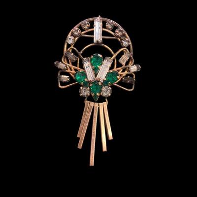 Vintage Star Art 1/20 12K GF Green Rhinestone Brooch With Hook for Necklace