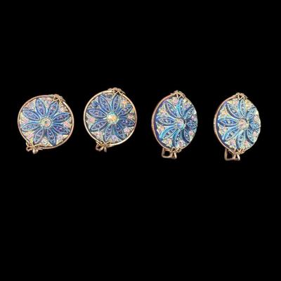 Set of Four Vintage Hillcraft Rhinestone Blue Slides