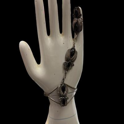 Sterling Silver And Black Onyx Navajo Slave Bracelet