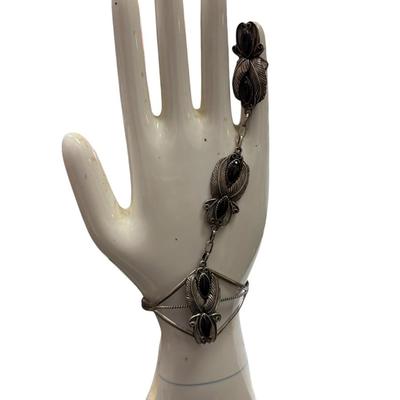 Sterling Silver And Black Onyx Navajo Slave Bracelet