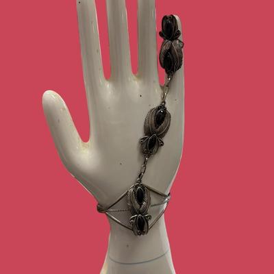 Sterling Silver And Black Onyx Navajo Slave Bracelet