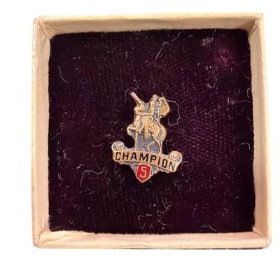 Set of 4 Champion Paper Mill Years Worked Pins and Yellow Round Pin