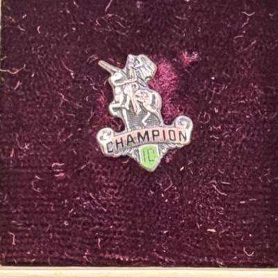 Set of 4 Champion Paper Mill Years Worked Pins and Yellow Round Pin