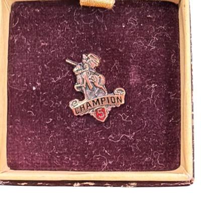 Set of 4 Champion Paper Mill Years Worked Pins and Yellow Round Pin