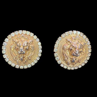 Vintage Gold Tone Lion Head Clip On Earring Possibly Anne Klein or Versace